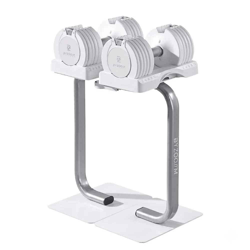 【BYZOOM FITNESS】Pure Series可調式啞鈴22lb/約10kg 雙入+專用啞鈴架(黑/白二色)