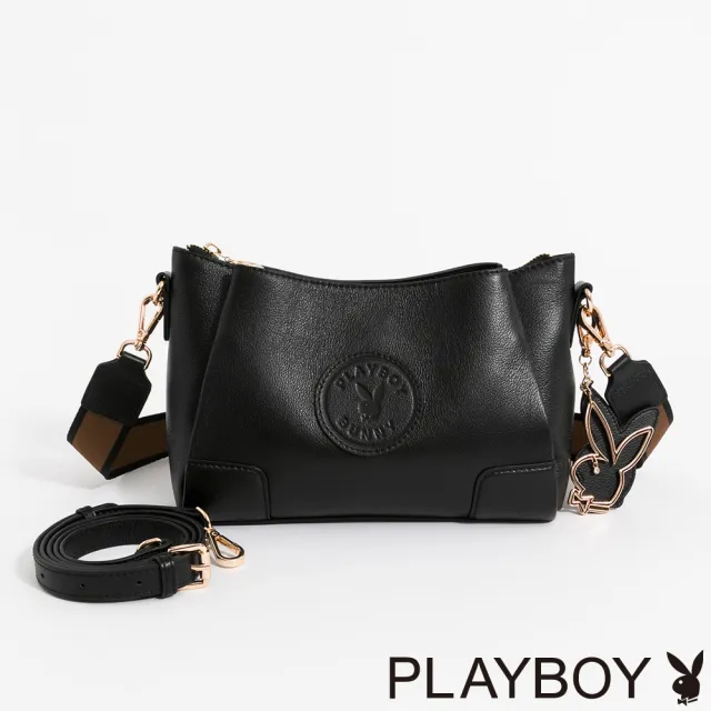 【PLAYBOY】斜背包 Leather Mark系列 - 黑色