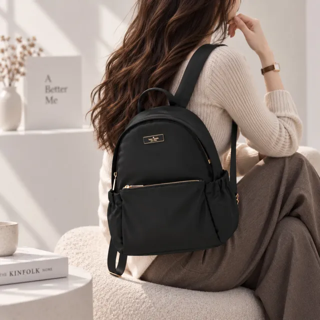 【KATE SPADE】Carter 輕量尼龍後背包-經典黑色｜A4大容量 通勤旅行雙肩包