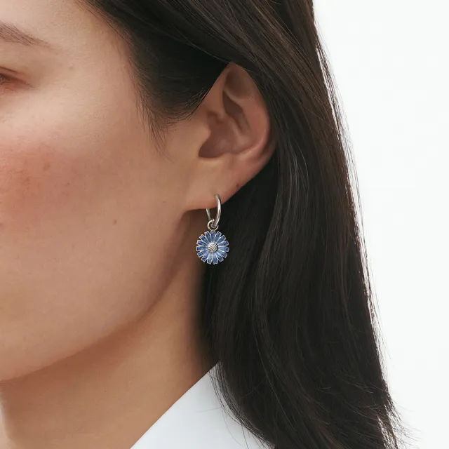 【Georg Jensen 喬治傑生】DAISY 耳環(純銀電鍍銠 藍瓷琺瑯)