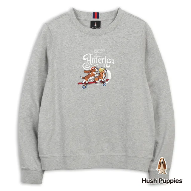 【Hush Puppies】女裝 T恤 美式復古刺繡滑板狗T恤 (麻灰 / 64211107)