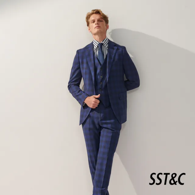 【SST&C】男裝 米蘭系列海軍藍格紋修身版西裝背心0512309003(換季65折)