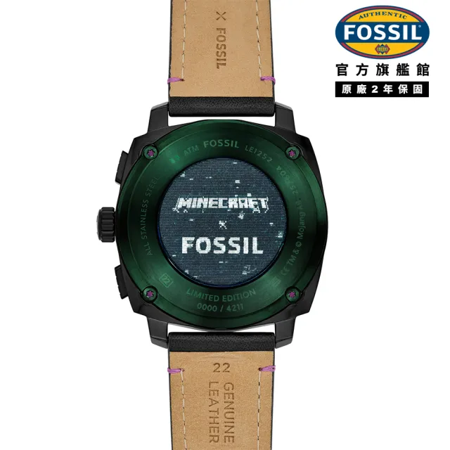 【FOSSIL】Minecraft 麥塊聯名 終界龍限量計時手錶 黑色真皮錶帶 44mm LE1252
