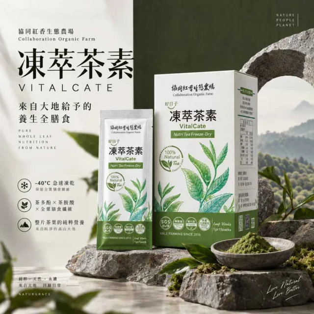 日森協同 頂級凍乾羽衣甘藍粉1gx15入+凍萃茶素1gx15入 每日綠意雙享組雙11
