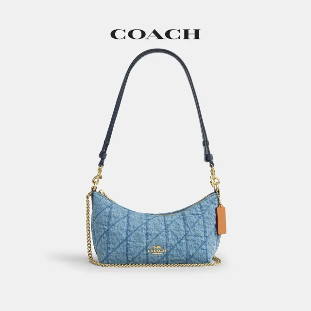 【COACH】蔻馳官方直營 CAITLIN 絎縫丹寧布單肩手袋 肩背包 斜背包-IM/靛藍色(CDZ89)