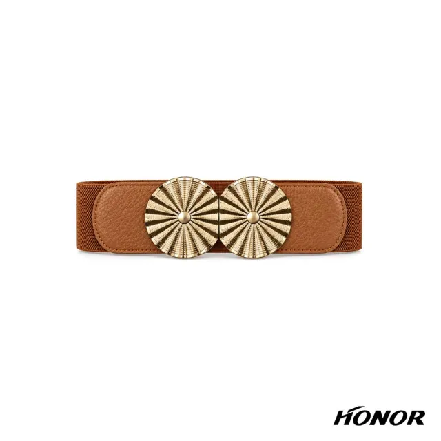 【HONOR 山形屋】金屬波浪雙圓造型釦腰封-黑/棕