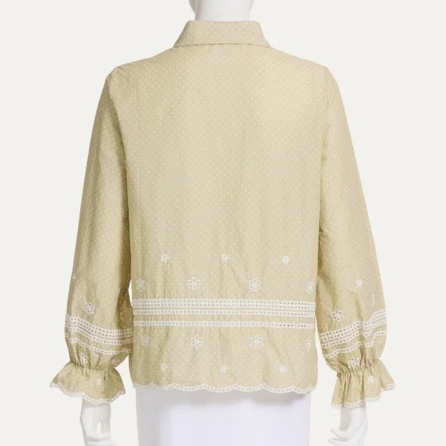 【ILEY 伊蕾】純棉蕾絲縷空刺繡襯衫(杏；M-XL；1263381513)