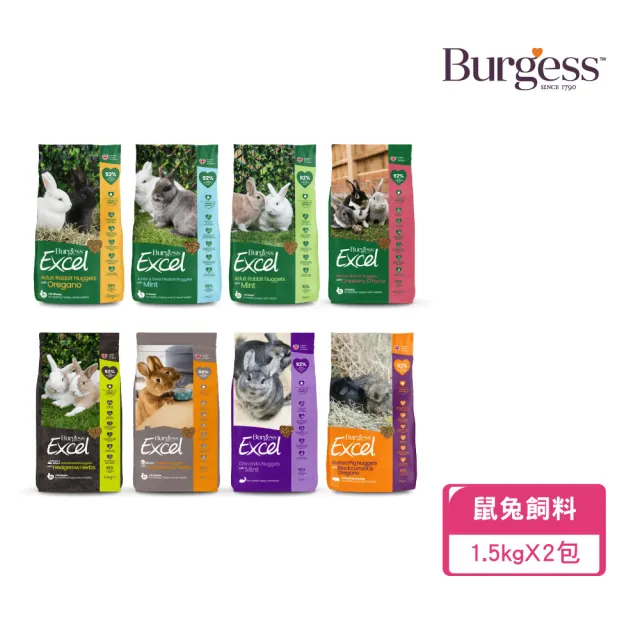 【Burgess 伯爵】鼠兔龍貓飼料1.5kg(2包)(成兔/幼兔/龍貓/天竺鼠)