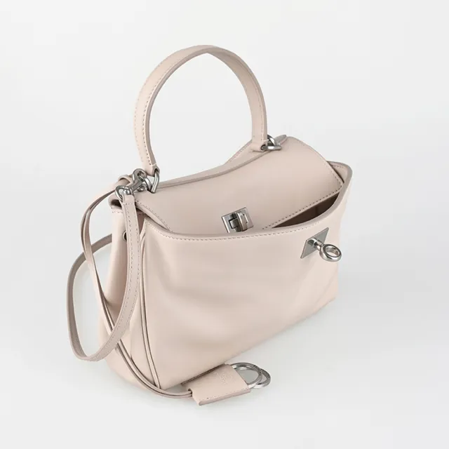 【Balenciaga 巴黎世家】BALENCIAGA精品滑面小牛皮旋扣手提斜背兩用包(迷你/粉膚)