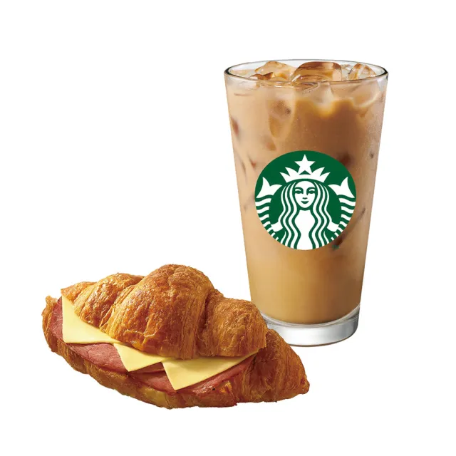 【STARBUCKS 星巴克】大杯那堤+起司牛肉可頌-E