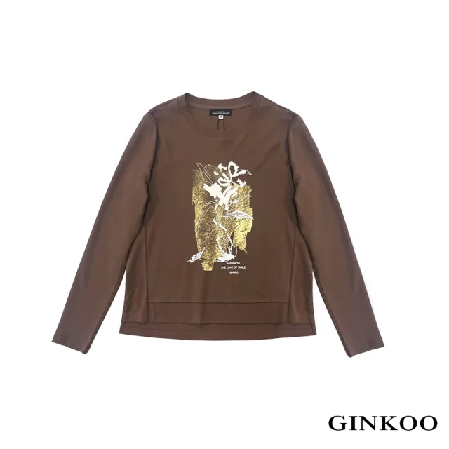 【GINKOO 俊克】花朵印花銀箔上衣-女裝
