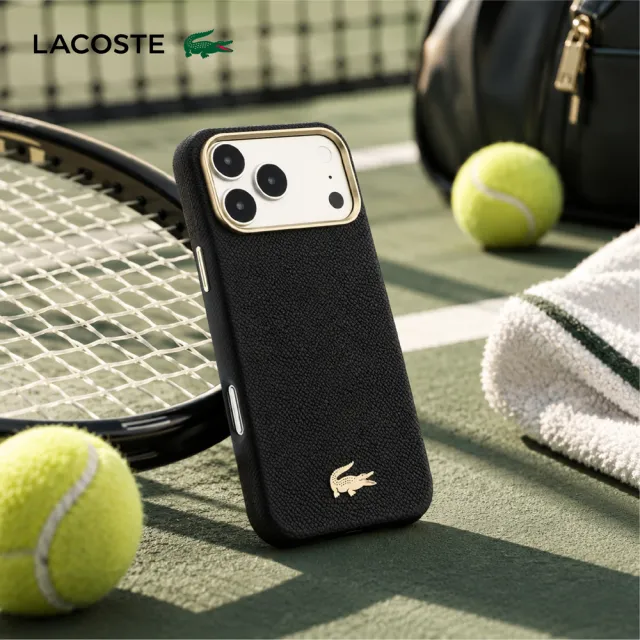 【LACOSTE】經典凸紋Logo 香榭金 MagSafe 手機殼 iPhone 18 Pro/Pro Max 黑