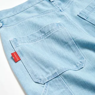【EDOKATSU 江戶勝】男裝 刺繡印花中腰丹寧錐形褲(重漂藍)