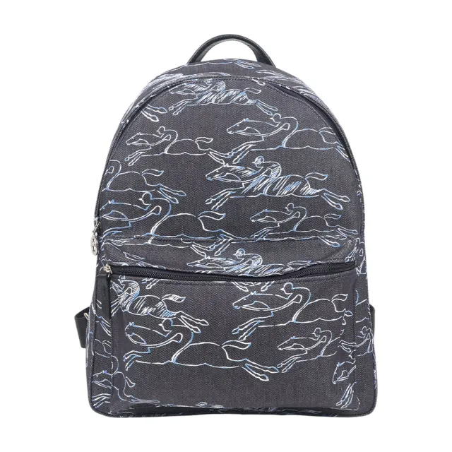 【LONGCHAMP】Le Pliage 滿版騎士圖案牛仔布後背包(深藍色)