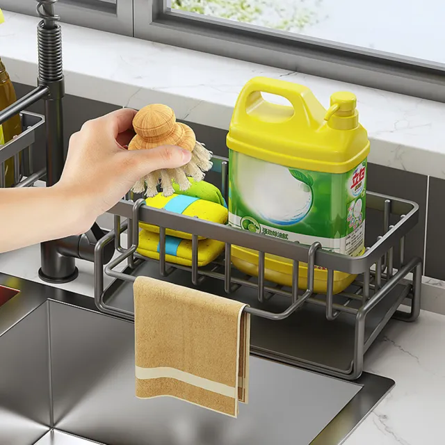 【kitchen 收納公式】自動排水 網格瀝水架(瀝水架 菜瓜布架 洗碗精架 抹布架 排水置物架 廚房檯面收納)