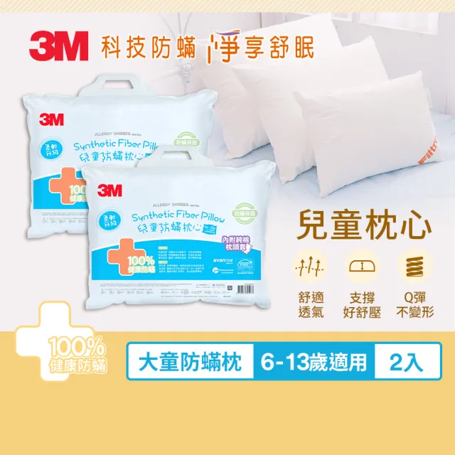 【3M】大童防蹣枕心-附純棉枕套-9-13歲適用(超值2入組)