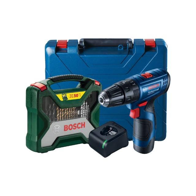 【BOSCH】momo獨家 12V鋰電震動電鑽鍍鈦配件套裝 GSB120-LI + X-line50TiN((2.0Ahx1)