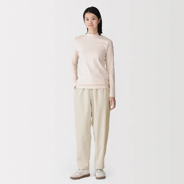【MUJI 無印良品】女彈性法蘭絨舒適錐形褲(黑色/粉米/深棕/深灰紋樣)
