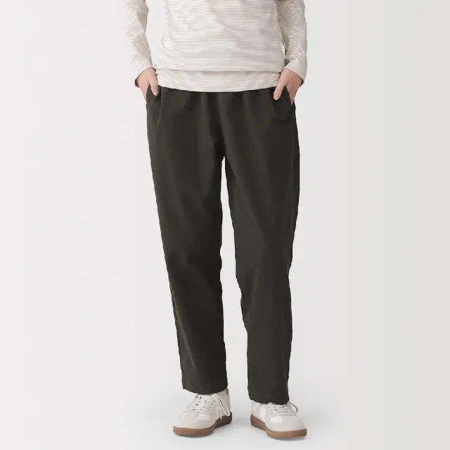 【MUJI 無印良品】女彈性法蘭絨舒適錐形褲(黑色/粉米/深棕/深灰紋樣)
