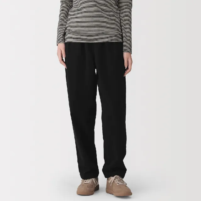 【MUJI 無印良品】女彈性法蘭絨舒適錐形褲(黑色/粉米/深棕/深灰紋樣)