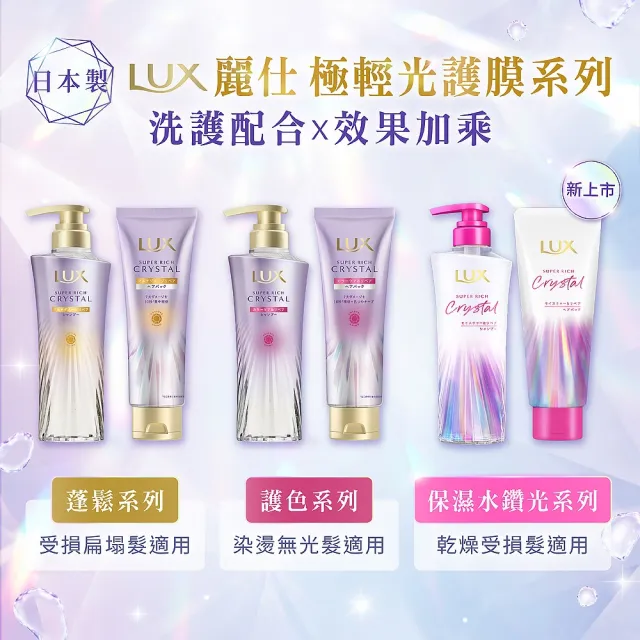 【LUX 麗仕】日本製 極輕光護膜洗護雙星組(頭髮雨衣 洗髮精450ml+髮油90ml)