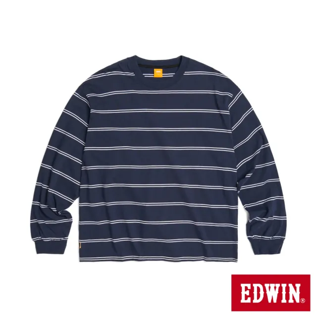 【EDWIN】男裝 條紋寬版長袖T恤(丈青色)