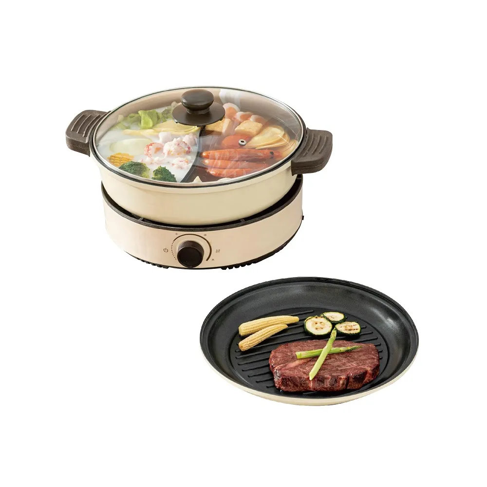 【KINYO】3L多功能鴛鴦電火鍋 火鍋/烤盤兩用 (福利品)