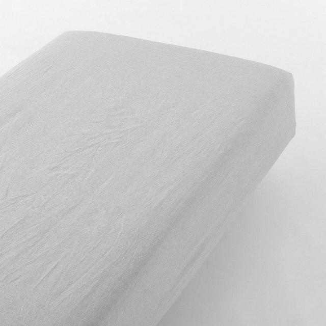 【MUJI 無印良品】柔舒水洗棉床包/Q (柔白/灰色/淺米) 成品尺寸:W160×L198×D30cm 附鬆緊帶