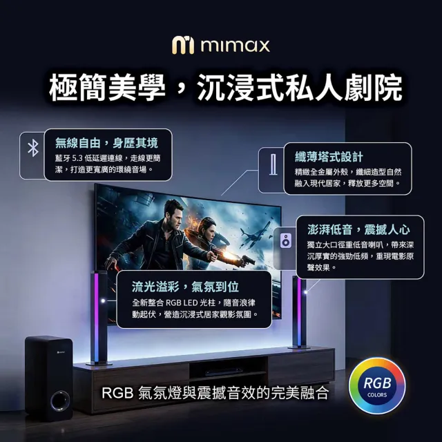 【mimax 米覓】家庭重低音影院級音響 Live 3T (音響 音箱 藍牙 喇叭 環繞 劇院)