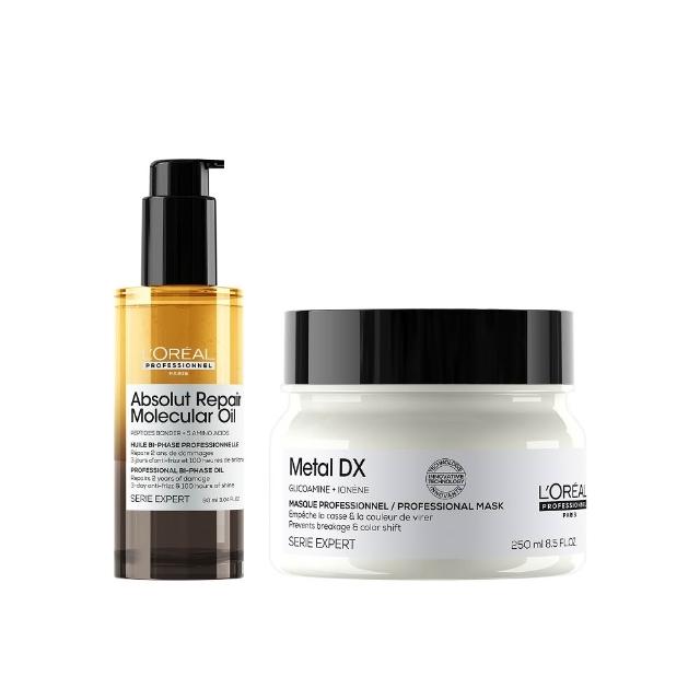 【L’OREAL 巴黎萊雅PRO】絲漾博護髮鍍膜神器組(絲漾博鏈鍵分子欣生髮油90ml+絲漾博吸金喚彩髮膜250ml)