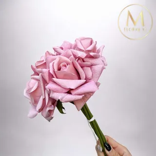 【Floral M】手感保濕安娜玫瑰藕粉色仿真花材（5入組）(人造花/仿真花/假花/花藝DIY/裝飾花材)