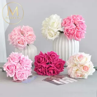 【Floral M】手感保濕安娜玫瑰公主粉仿真花材（5入組）(人造花/仿真花/假花/花藝DIY/裝飾花材)