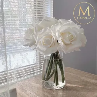【Floral M】手感保濕安娜玫瑰優雅白仿真花材（5入組）(人造花/仿真花/假花/花藝DIY/裝飾花材)