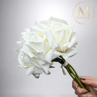 【Floral M】手感保濕安娜玫瑰優雅白仿真花材（5入組）(人造花/仿真花/假花/花藝DIY/裝飾花材)