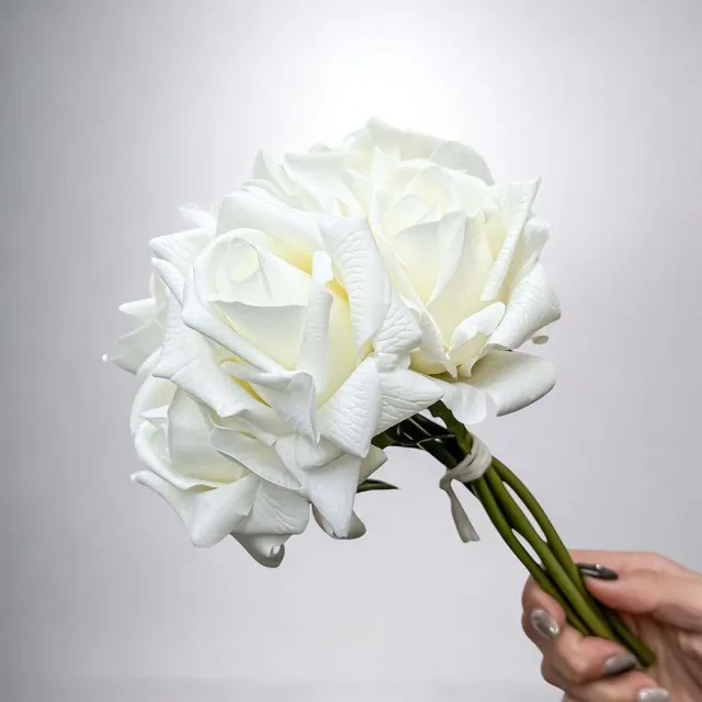 【Floral M】手感保濕安娜玫瑰優雅白仿真花材（5入組）(人造花/仿真花/假花/花藝DIY/裝飾花材)