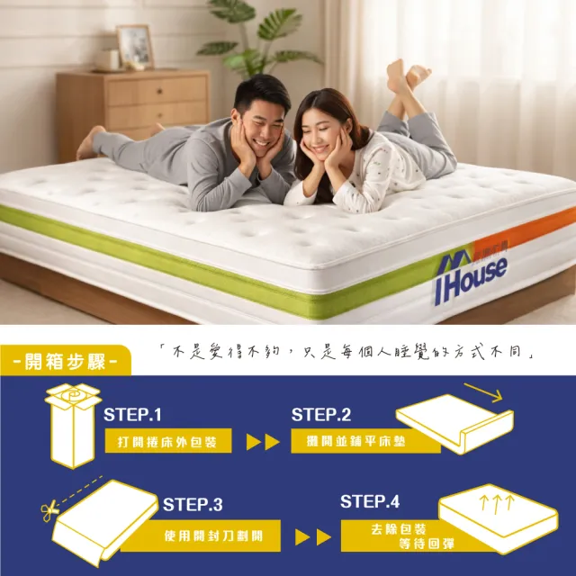 【IHouse】半半分區式 雙人5尺護邊獨立筒床墊 /雙人床墊/真空壓縮捲床S4