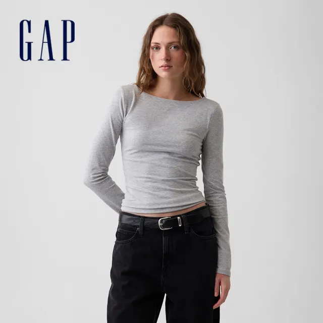 【GAP】CloseKnit棉質挖背T恤-淺麻灰(915376)