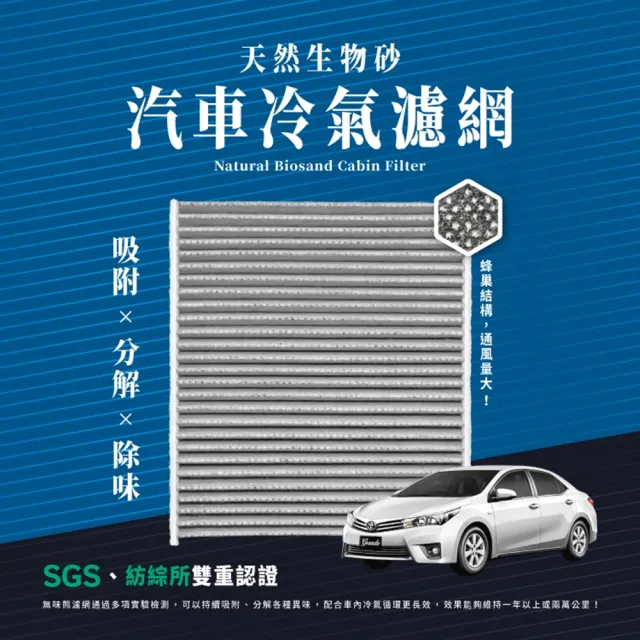 【無味熊】生物砂蜂巢式汽車冷氣濾網 豐田Toyota(Altis十二代/Rav4五代/CCross/Crown/PRIUS/Camry適用)