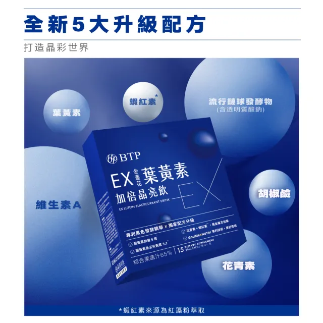 【BTP】EX葉黃素加倍晶亮飲4盒-15入/盒(游離型葉黃素／蝦紅素／ 玻尿酸／胡椒素／維持晶亮)