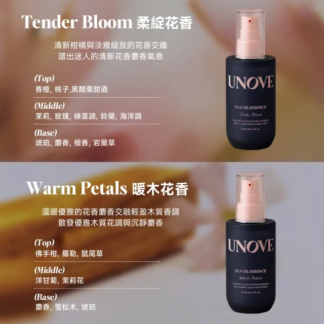 【UNOVE】柔諾伊 柔順修護髮油70ml(柔綻花香/暖木花香)