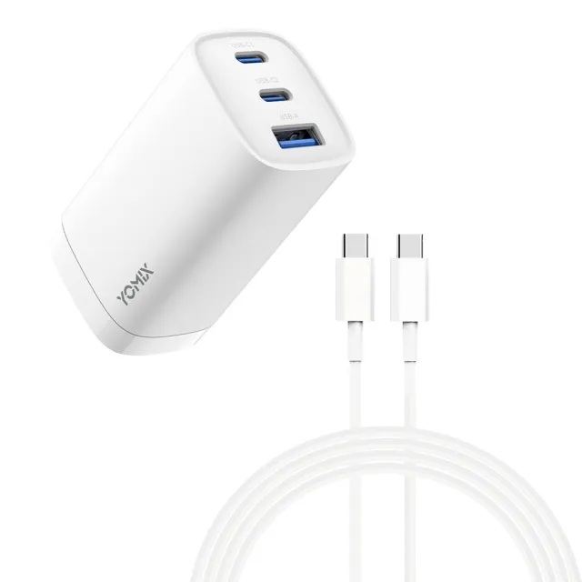 【YOMIX 優迷】C to C 60W1M線組★65W氮化鎵PD三孔充電器/筆電快充(typeC/USB/插腳折疊式/支援i18快充