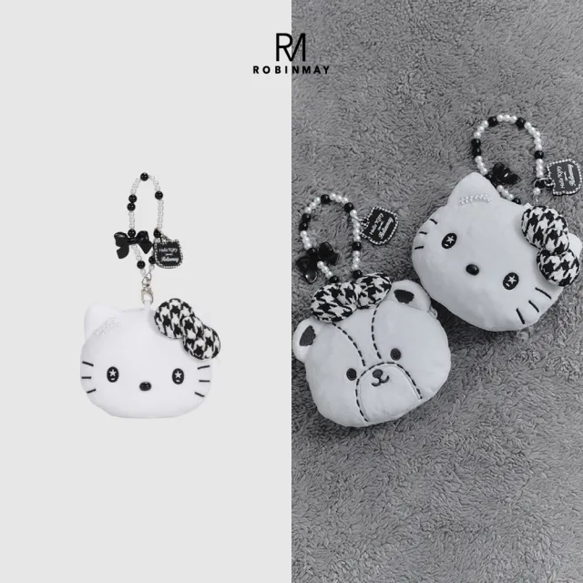 【ROBINMAY】雙11 Hello Kitty吊飾零錢包(千鳥格系列)(包掛吊飾/三麗鷗聯名系列)