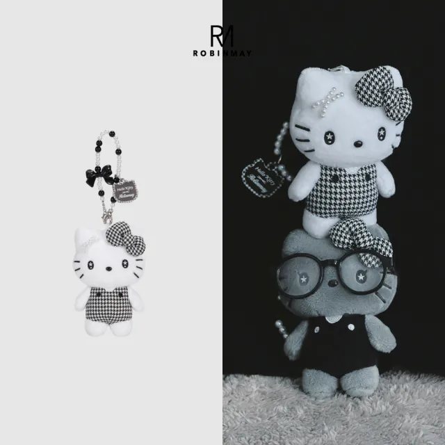 【ROBINMAY】雙11 Hello Kitty髮夾娃娃吊飾(千鳥格系列)(包掛吊飾/三麗鷗聯名系列)