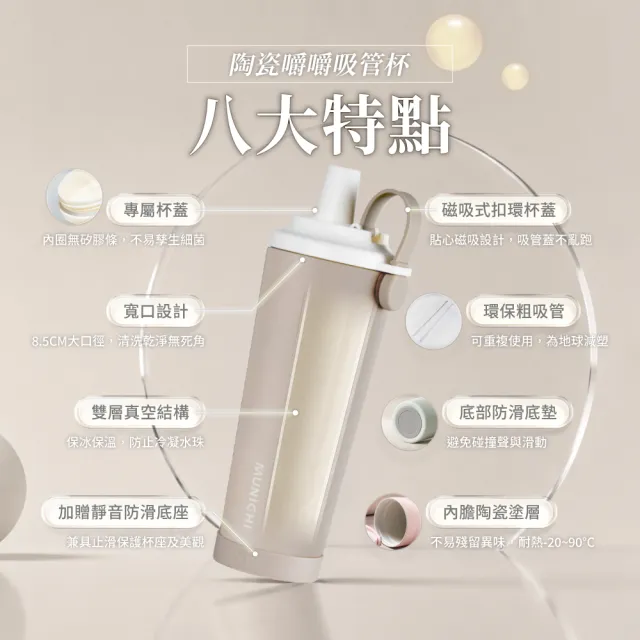 【MUNICHI 沐尼黑】升級款 830ml內陶瓷嚼嚼吸管隨行杯 SGS無毒認證 保冰 保溫 環保 飲料杯 手提杯 MR.MYCAP