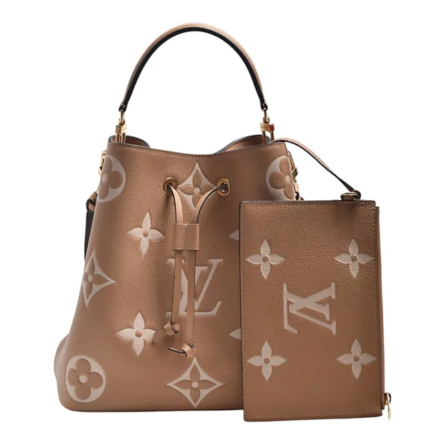 【Louis Vuitton 路易威登】M45808 經典NEONEO MM系列Monogram Empreinte粒面牛皮手提/肩背包(奶茶色)