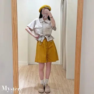 【my stere 我的時尚秘境】雙11 蕾絲內襯縮腰亞麻襯衫 兩色 短袖襯衫 亞麻襯衫 亞麻上衣 縮腰上衣 天絲上衣