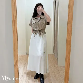 【my stere 我的時尚秘境】雙11 蕾絲內襯縮腰亞麻襯衫 兩色 短袖襯衫 亞麻襯衫 亞麻上衣 縮腰上衣 天絲上衣