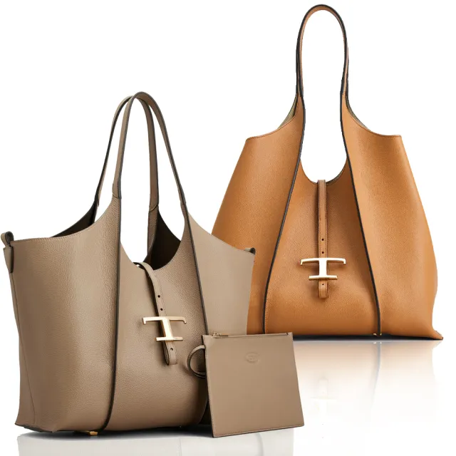 【TOD’S】TODS T Timeless 金屬字母LOGO 荔枝紋牛皮手提肩背包(2色任選)