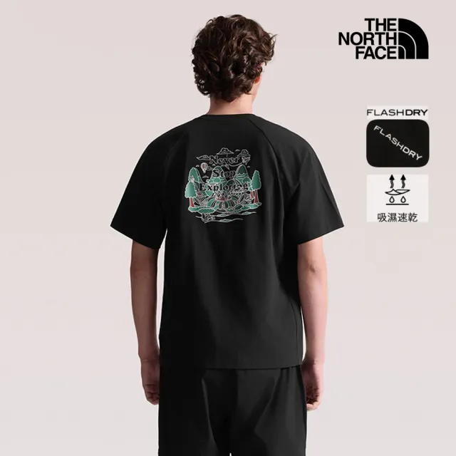 【The North Face】北面男女款黑色FLASHDRY速乾背面圖案短袖T恤｜8GX4JK3 排汗衫