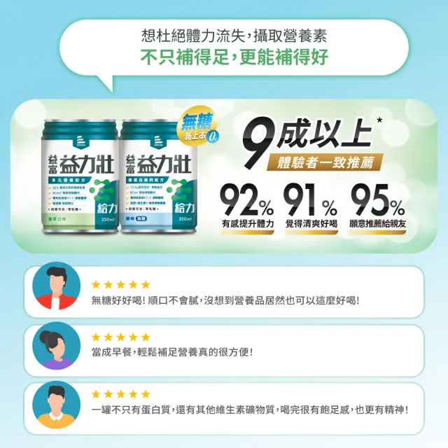 【益富】益力壯給力 優蛋白高鈣配方-原味無糖 250ml*24入*3箱(成人營養品、兩顆蛋優蛋白增肌、周華健代言)